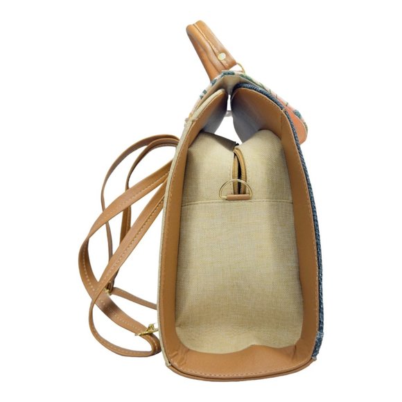 Artisan Made Frida Kahlo Canvas Faux Leather Tote Backpack From Coyoacan Mexico